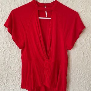 Free People Red Plunge Twist Top